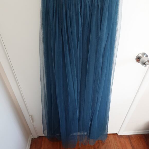 Jenny Yoo Annabelle Convertible Tulle Bridesmaid Dress Vintage Teal Strapless 4 - Picture 4 of 16